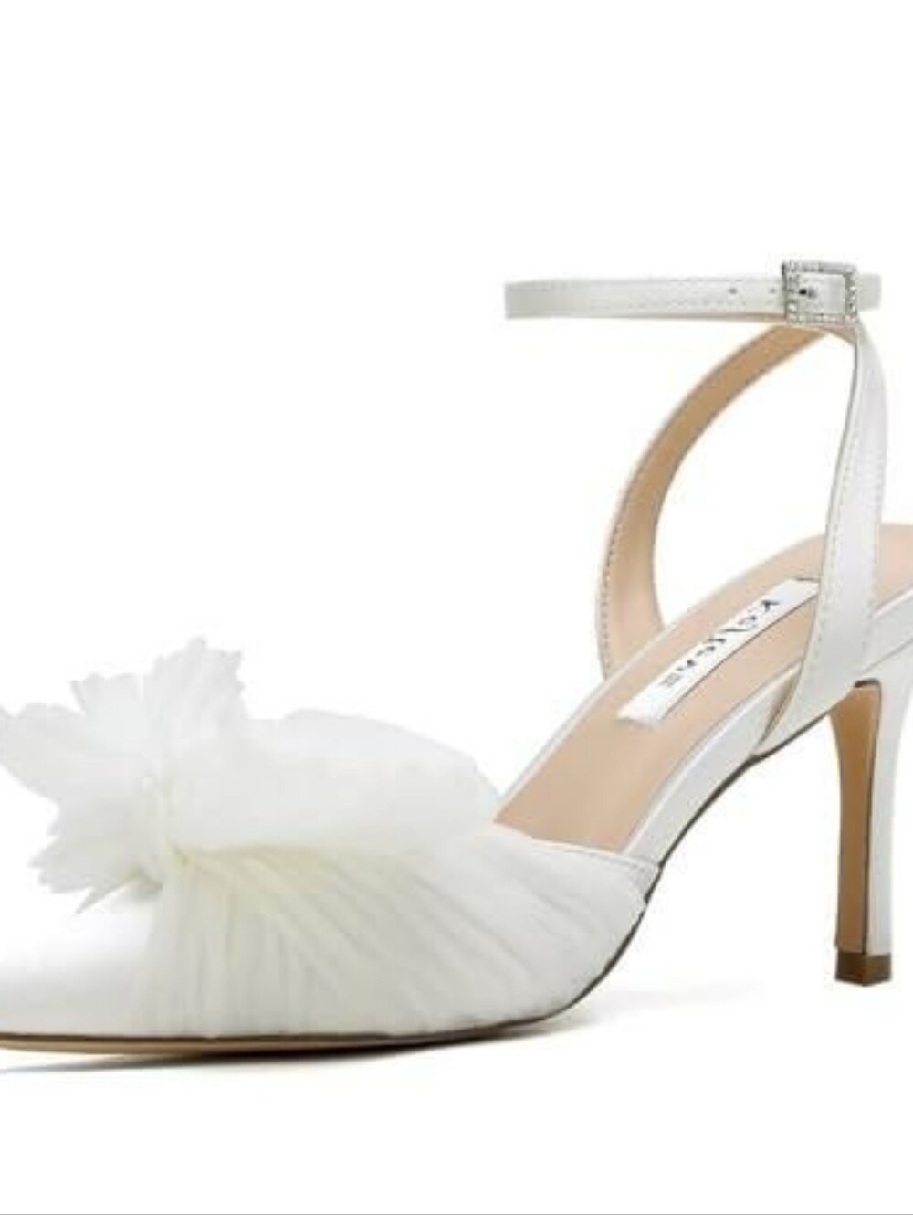 White Satin Tulle Pleated Pointed-Toe Strappy Stiletto Dress Sandal Size 7